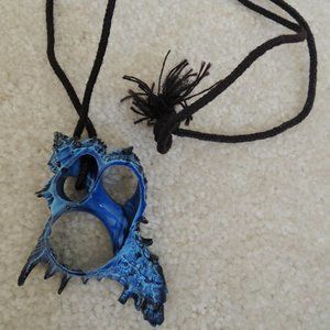 Shell Pendant On Black Rope Genuine Shell Blue La… - image 1